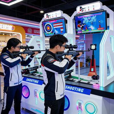 Καλή τιμή Μηχανή Παιχνιδιού Arcade Προσομοιωτής Σκοποβολής Διπλού Παίκτη Υπέρυθρης Ακτινοβολίας με Αντίγραφο Ολυμπιακής Σκοποβολής και Ρυθμιζόμενη Βάση Σταθεροποίησης σε απευθείας σύνδεση